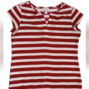 Loft Womens Top Sz M Red White Striped Beachy Summer V Neck Lightweight Office